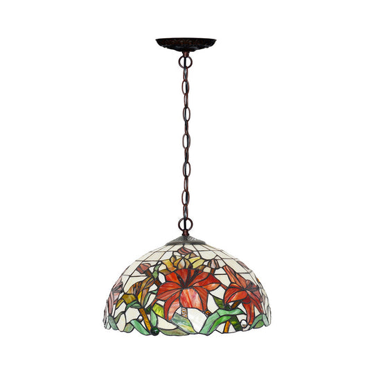 Red Mediterranean Floral Cut Glass Chandelier Pendant Light - 1/2 Lights, 12"/16" Width