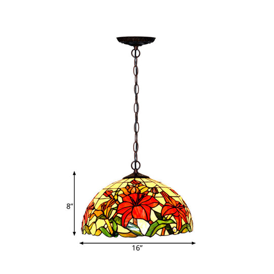 Red Mediterranean Floral Cut Glass Chandelier Pendant Light - 1/2 Lights, 12"/16" Width