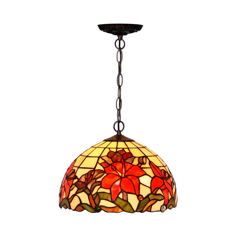 Red Mediterranean Floral Cut Glass Chandelier Pendant Light - 1/2 Lights, 12"/16" Width