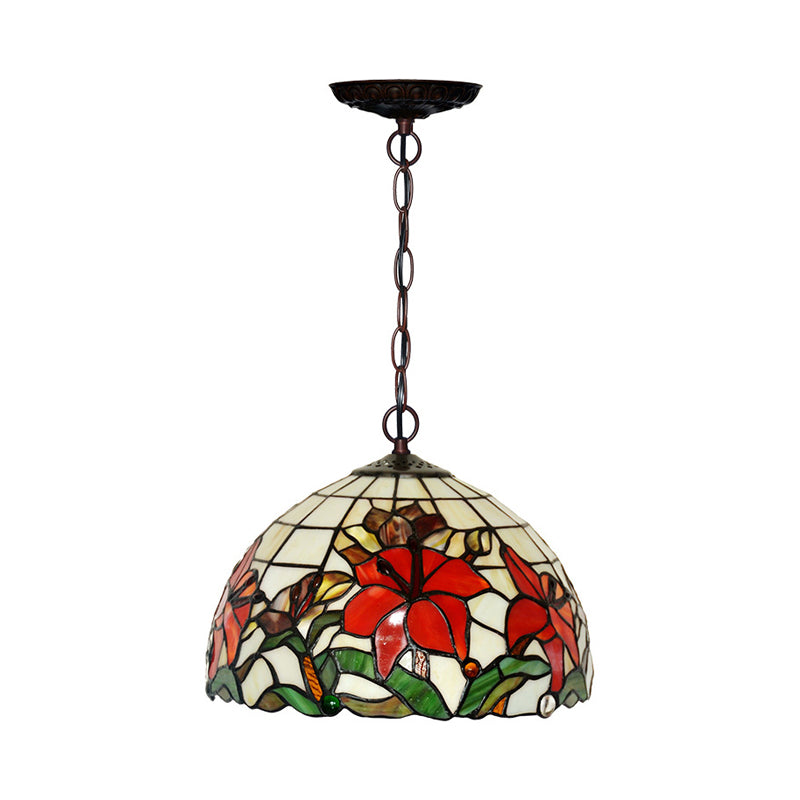 Red Mediterranean Floral Cut Glass Chandelier Pendant Light - 1/2 Lights, 12"/16" Width