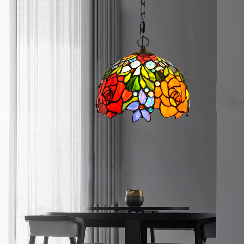 Victorian Red Floral Chandelier Pendant Light - 1/2/3 Lights, Cut Glass, Kitchen Fixture - 10"/12"/16" Wide