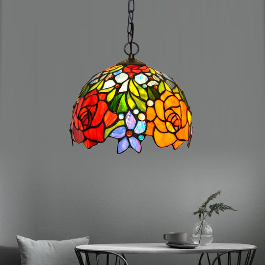 Victorian Red Floral Chandelier Pendant Light - 1/2/3 Lights, Cut Glass, Kitchen Fixture - 10"/12"/16" Wide