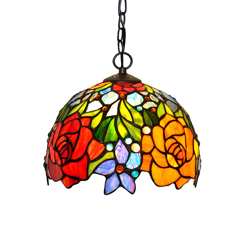 Victorian Red Floral Chandelier Pendant Light - 1/2/3 Lights, Cut Glass, Kitchen Fixture - 10"/12"/16" Wide