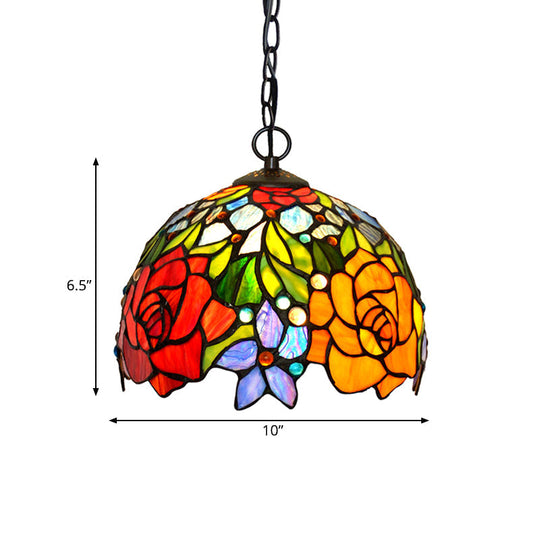 Victorian Red Floral Chandelier Pendant Light - 1/2/3 Lights, Cut Glass, Kitchen Fixture - 10"/12"/16" Wide