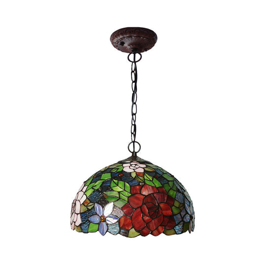 Victorian Red Floral Chandelier Pendant Light - 1/2/3 Lights, Cut Glass, Kitchen Fixture - 10"/12"/16" Wide