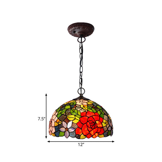 Victorian Red Floral Chandelier Pendant Light - 1/2/3 Lights, Cut Glass, Kitchen Fixture - 10"/12"/16" Wide