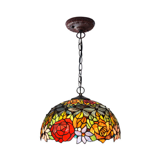 Victorian Red Floral Chandelier Pendant Light - 1/2/3 Lights, Cut Glass, Kitchen Fixture - 10"/12"/16" Wide