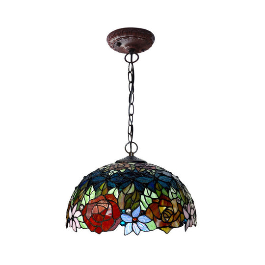 Victorian Red Floral Chandelier Pendant Light - 1/2/3 Lights, Cut Glass, Kitchen Fixture - 10"/12"/16" Wide