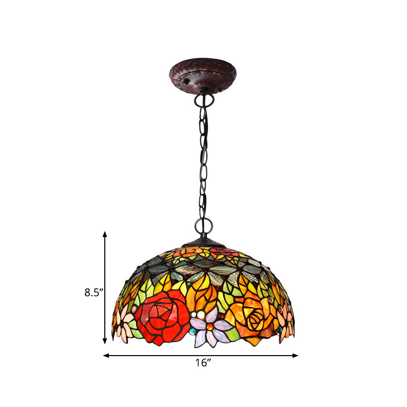 Victorian Red Floral Chandelier Pendant Light - 1/2/3 Lights, Cut Glass, Kitchen Fixture - 10"/12"/16" Wide