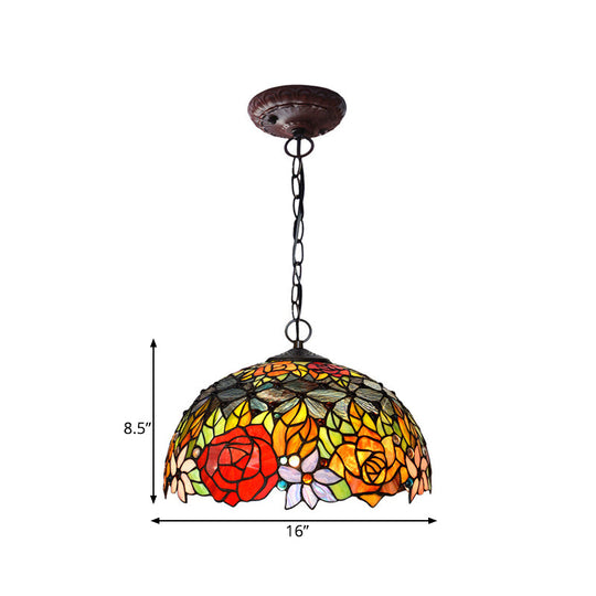 Victorian Red Floral Chandelier Pendant Light - 1/2/3 Lights, Cut Glass, Kitchen Fixture - 10"/12"/16" Wide