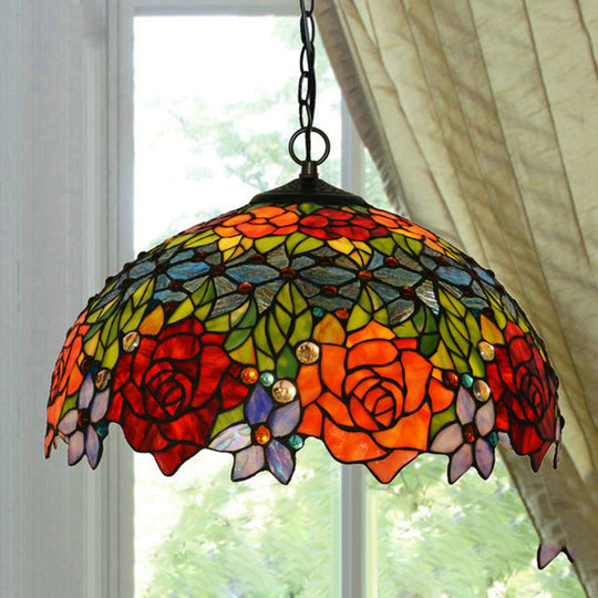 Victorian Red Floral Chandelier Pendant Light - 1/2/3 Lights, Cut Glass, Kitchen Fixture - 10"/12"/16" Wide