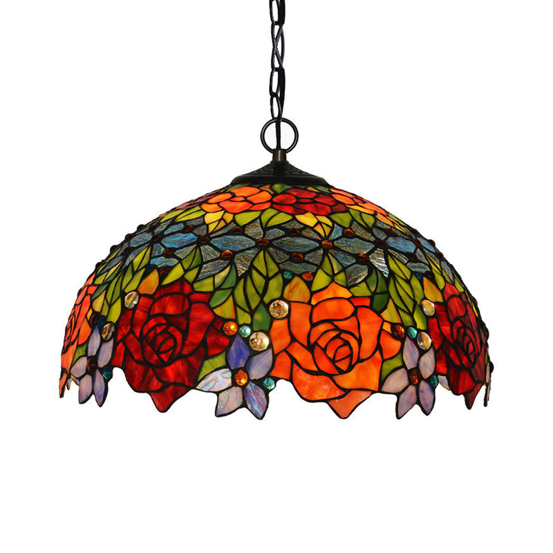 Victorian Red Floral Chandelier Pendant Light - 1/2/3 Lights, Cut Glass, Kitchen Fixture - 10"/12"/16" Wide