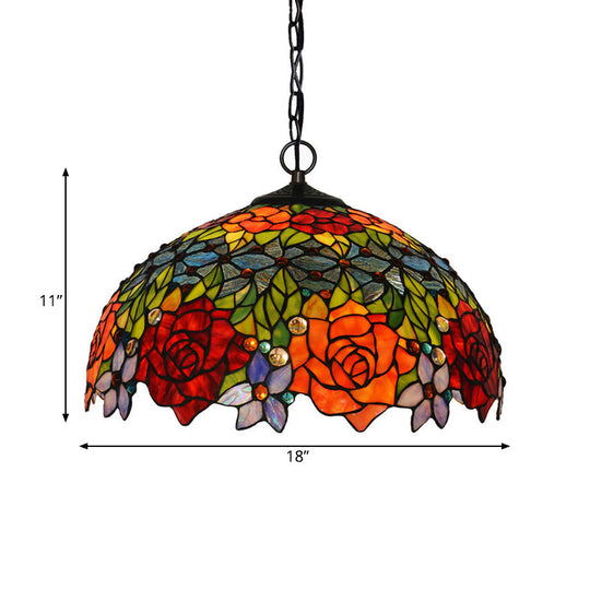 Victorian Red Floral Chandelier Pendant Light - 1/2/3 Lights, Cut Glass, Kitchen Fixture - 10"/12"/16" Wide