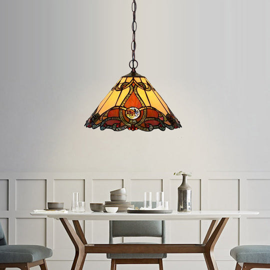 Tiffany Bronze Kitchen Pendant Lamp with Red Stained Glass Shade