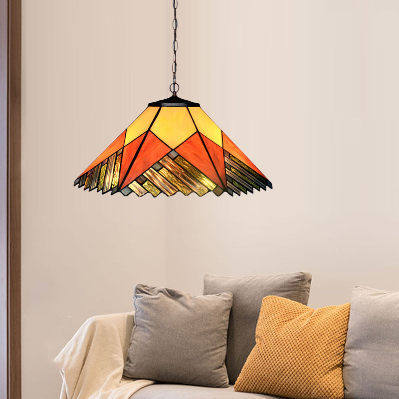 Baroque Conical Glass Hanging Chandelier - White/Yellow/Orange - 2 Lights - Bronze Suspension Pendant for Kitchen