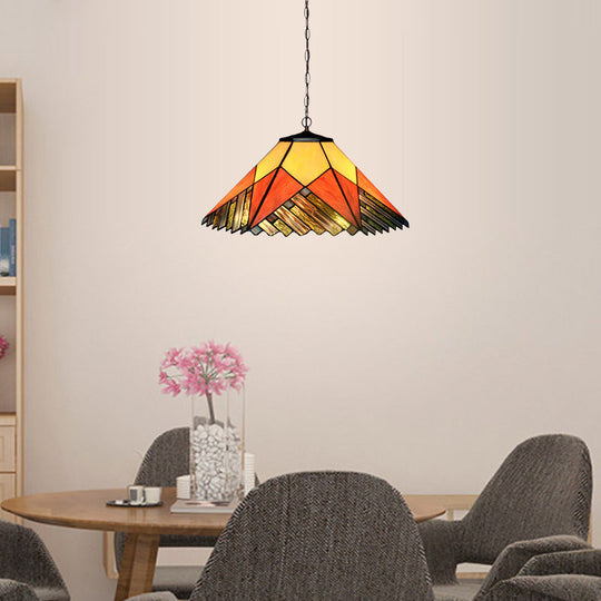 Baroque 2-Light Conical Cut Glass Hanging Chandelier With White/Yellow/Orange Shades - Bronze