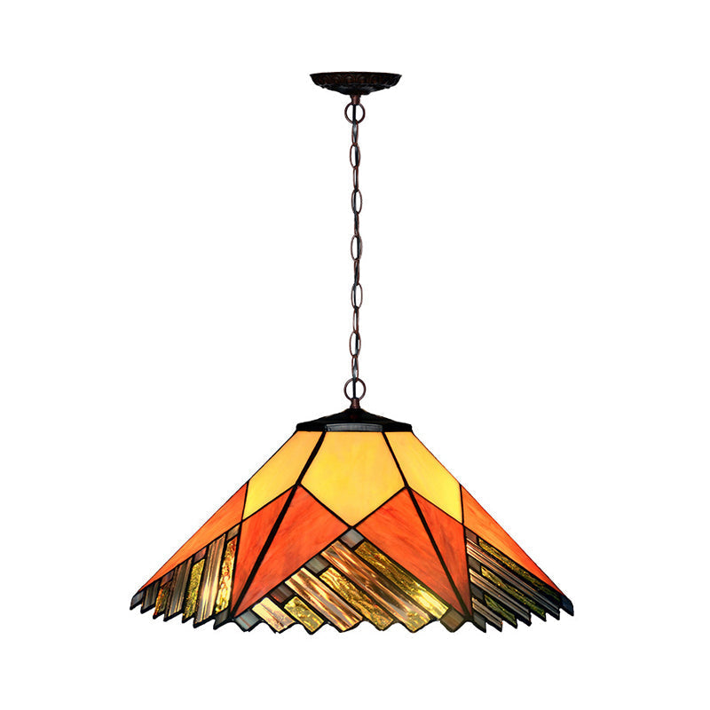 Baroque 2-Light Conical Cut Glass Hanging Chandelier With White/Yellow/Orange Shades - Bronze