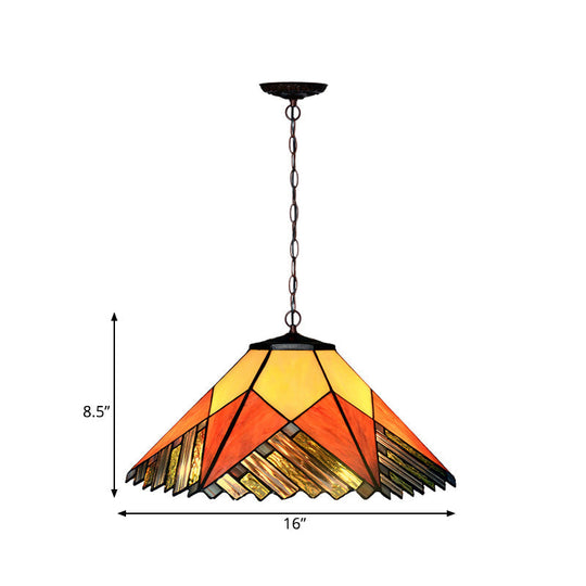 Baroque 2-Light Conical Cut Glass Hanging Chandelier With White/Yellow/Orange Shades - Bronze