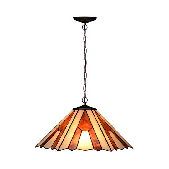 Baroque 2-Light Conical Cut Glass Hanging Chandelier With White/Yellow/Orange Shades - Bronze