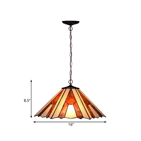 Baroque 2-Light Conical Cut Glass Hanging Chandelier With White/Yellow/Orange Shades - Bronze