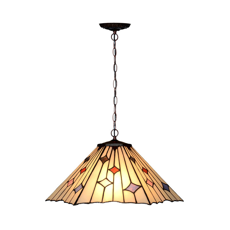 Baroque 2-Light Conical Cut Glass Hanging Chandelier With White/Yellow/Orange Shades - Bronze