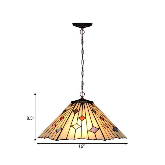 Baroque 2-Light Conical Cut Glass Hanging Chandelier With White/Yellow/Orange Shades - Bronze