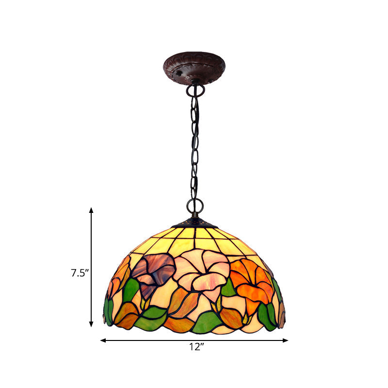 Blossom Mediterranean Pendant Light with Stained Glass - Red/Pink/Yellow