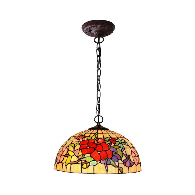 Tiffany-Style Floral Chandelier - 2 Red/Pink Stained Glass Lights for Kitchen