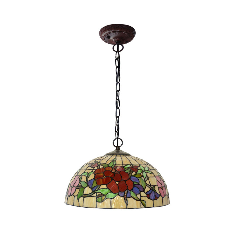 Tiffany-Style Floral Chandelier - 2 Red/Pink Stained Glass Lights for Kitchen