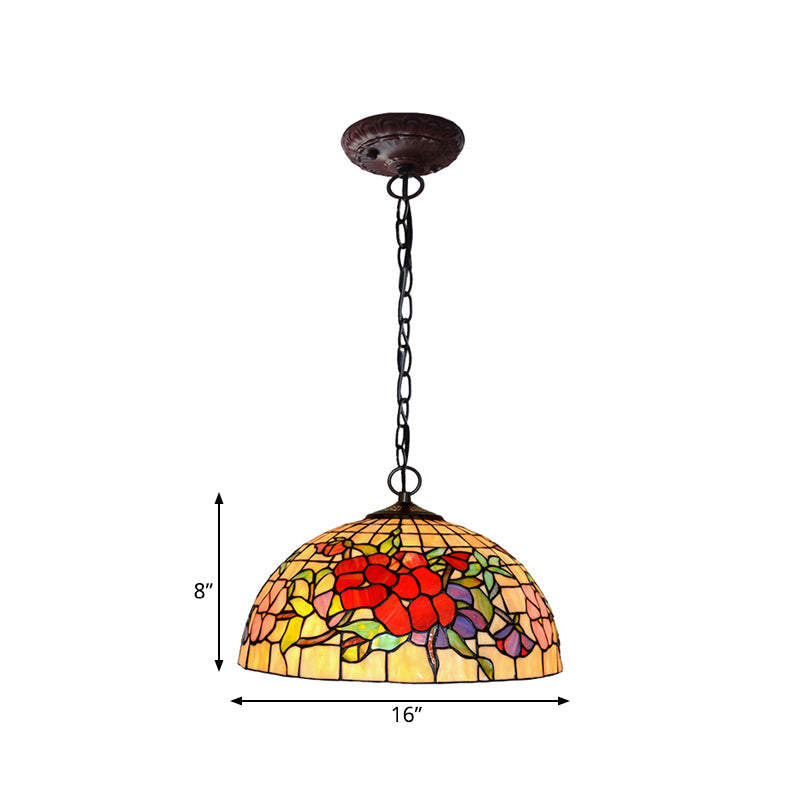 Tiffany-Style Floral Chandelier - 2 Red/Pink Stained Glass Lights for Kitchen