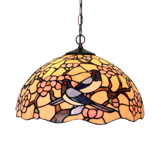 Red/Pink Stained Glass Pendant Chandelier With Tiffany-Style Design - 2-Light Flush Mount For