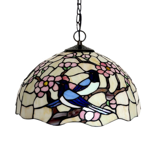 Tiffany-Style Floral Chandelier - 2 Red/Pink Stained Glass Lights for Kitchen