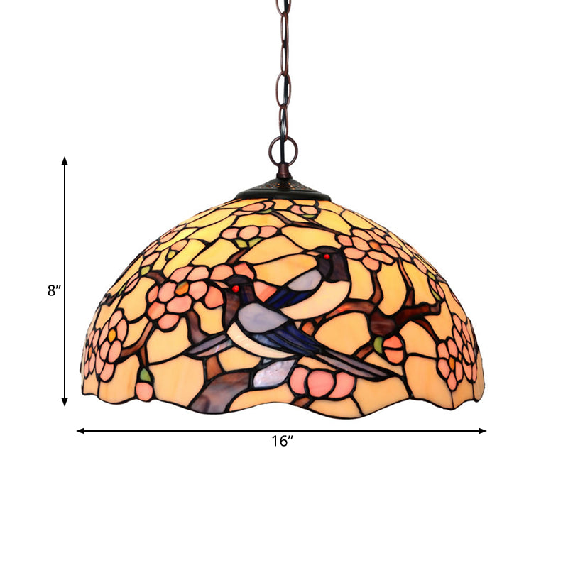 Red/Pink Stained Glass Pendant Chandelier With Tiffany-Style Design - 2-Light Flush Mount For