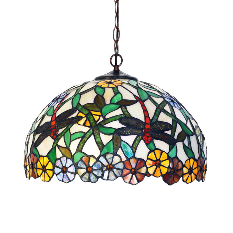 Mediterranean Dragonfly Chandelier with Cut Glass Pendant Lights - Red/Green/Purple