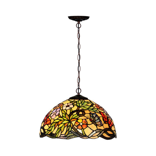 Mediterranean Dragonfly Chandelier with Cut Glass Pendant Lights - Red/Green/Purple