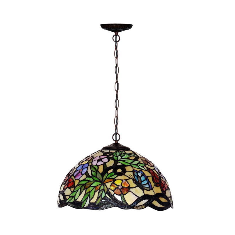 Mediterranean Dragonfly Chandelier with Cut Glass Pendant Lights - Red/Green/Purple