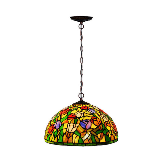 Mediterranean Dragonfly Chandelier with Cut Glass Pendant Lights - Red/Green/Purple