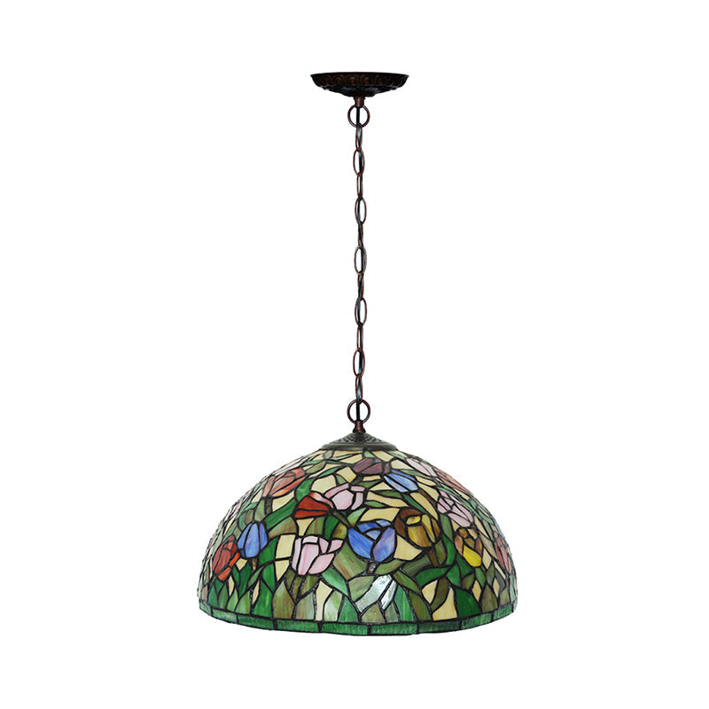 Mediterranean Dragonfly Chandelier with Cut Glass Pendant Lights - Red/Green/Purple