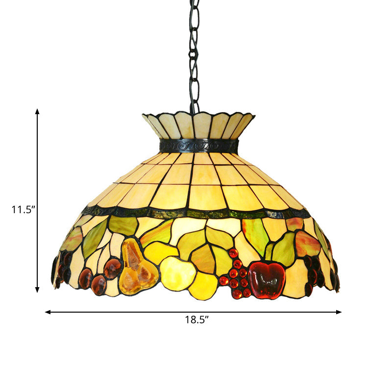 Baroque Black Chandelier With Yellow Stained Glass Shade - 3-Light Pendant