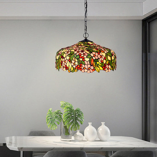 Blossom Hanging Chandelier - Pink/Green Victorian Pendant Light, 3-Light Ceiling Fixture for Dining Room