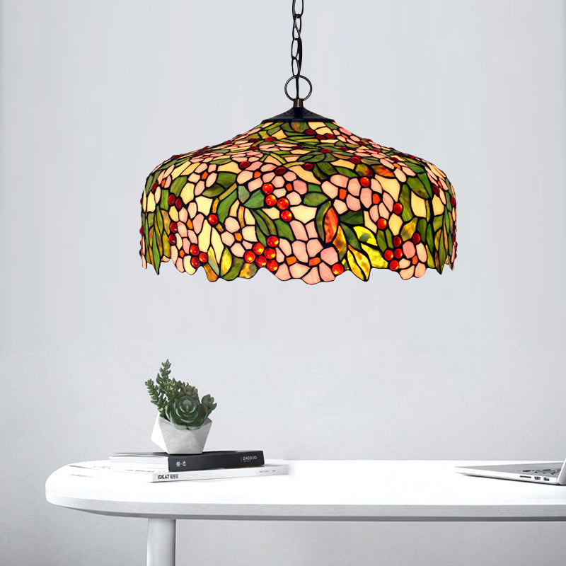 Blossom Hanging Chandelier - Pink/Green Victorian Pendant Light, 3-Light Ceiling Fixture for Dining Room