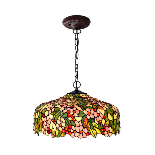 Blossom Hanging Chandelier - Pink/Green Victorian Pendant Light, 3-Light Ceiling Fixture for Dining Room