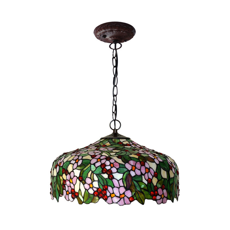 Blossom Hanging Chandelier - Pink/Green Victorian Pendant Light, 3-Light Ceiling Fixture for Dining Room