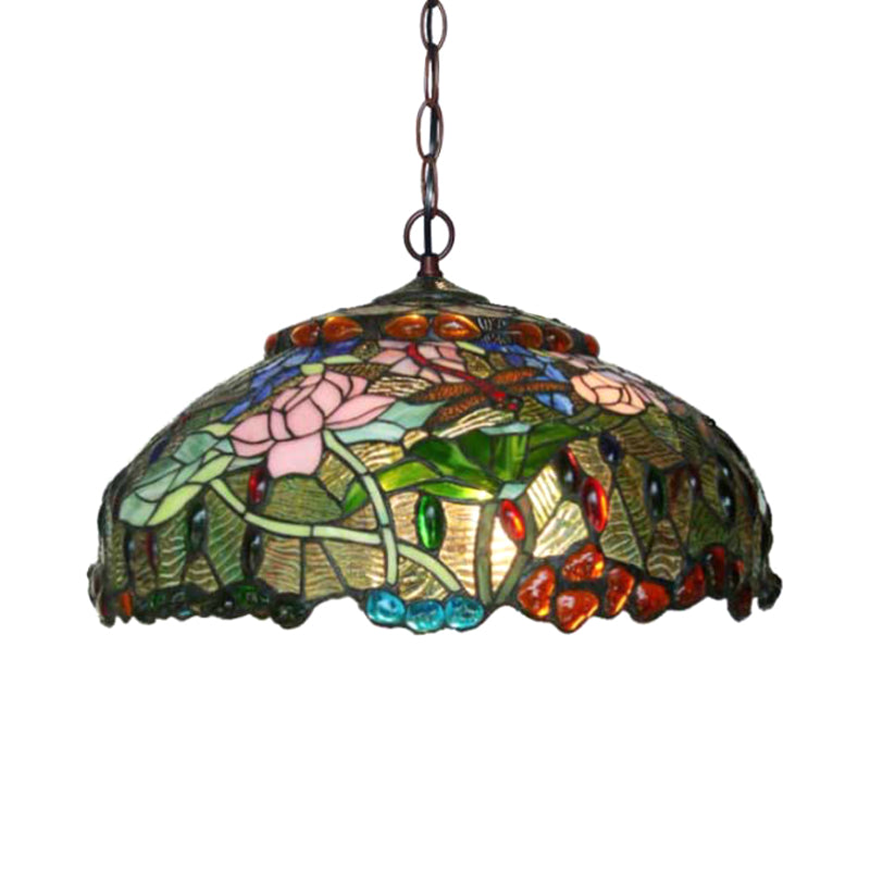 Blossom Hanging Chandelier - Pink/Green Victorian Pendant Light, 3-Light Ceiling Fixture for Dining Room