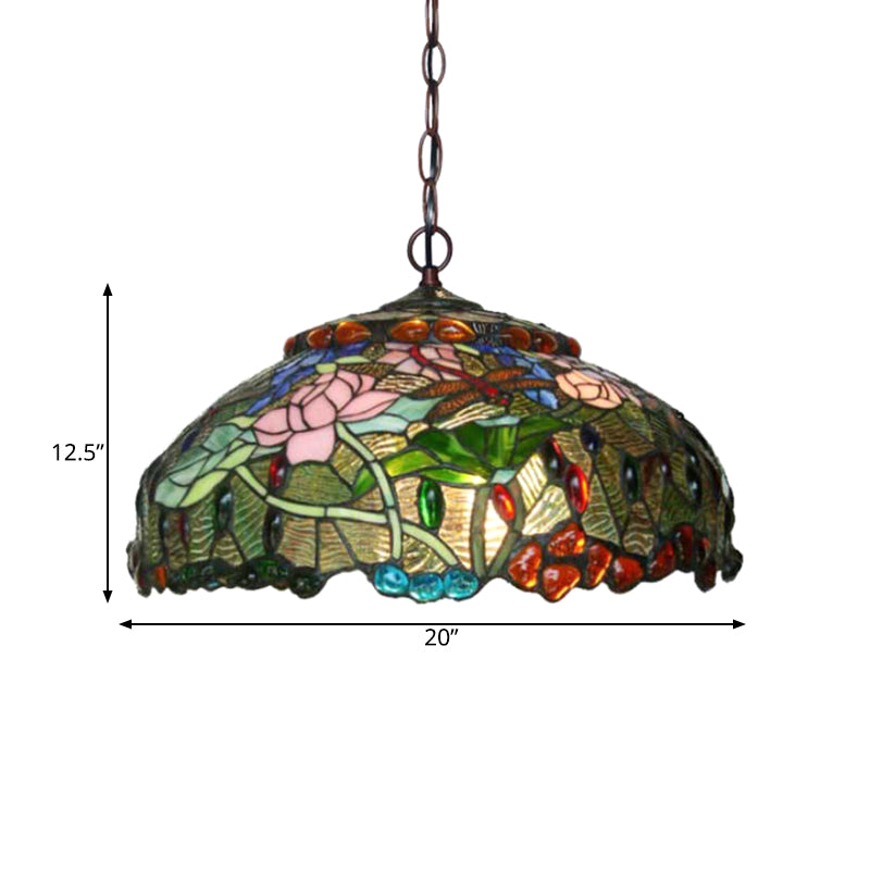 Blossom Hanging Chandelier - Pink/Green Victorian Pendant Light, 3-Light Ceiling Fixture for Dining Room