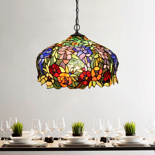 Mediterranean Blossom Orange Stained Glass Chandelier with 2 Lights for Dining Room Ceiling