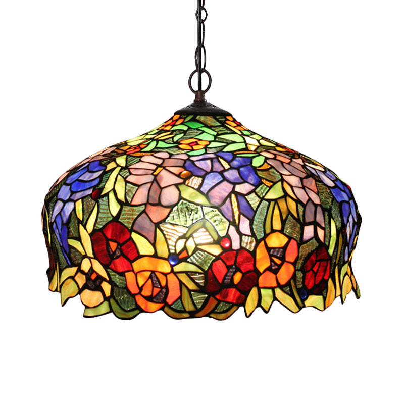 Mediterranean Blossom Orange Stained Glass Chandelier with 2 Lights for Dining Room Ceiling