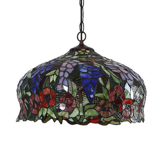 Mediterranean Blossom Orange Stained Glass Chandelier with 2 Lights for Dining Room Ceiling