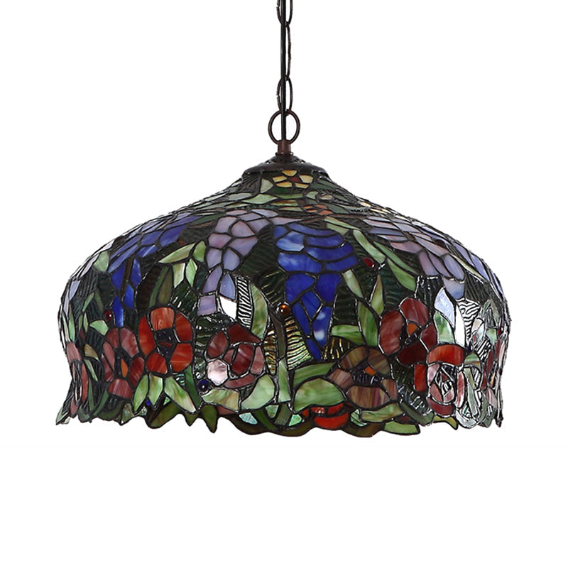 Mediterranean Blossom Orange Stained Glass Chandelier - 2-Light Ceiling Lamp For Dining Room