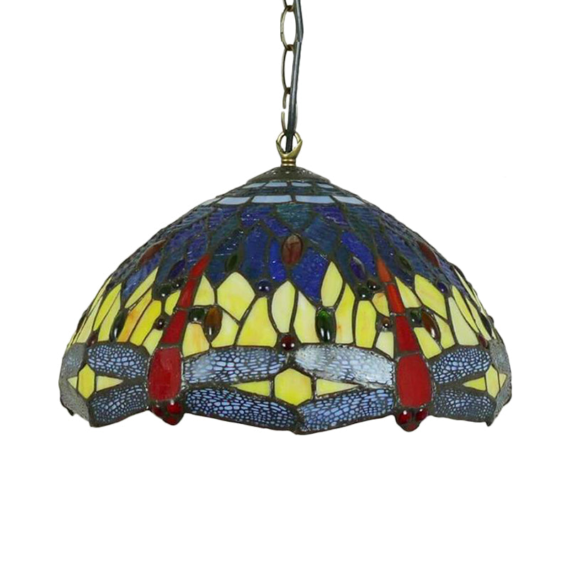 Dragonfly Chandelier Pendant - Mediterranean Blue/Green Stained Glass - Kitchen Lighting - 1/2 Pendant Lights